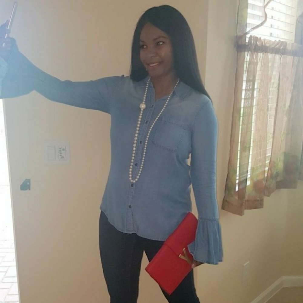 Blue Jean Shirt with Flared Sleeves